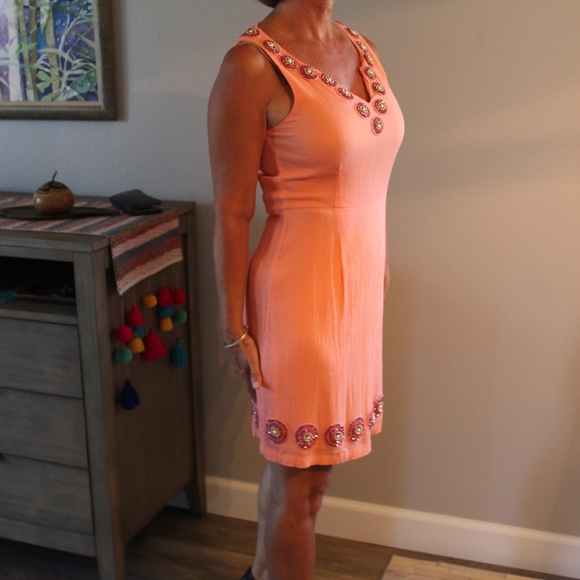 Stunning Tangerine Dress w/Exquisite Beadwork - Picture 2 of 12